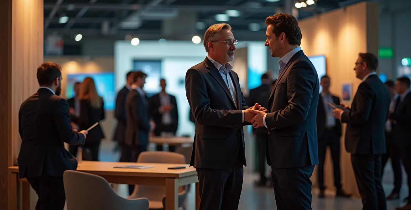 Espace événementiel montrant différentes configurations de mobilier adaptées aux objectifs commerciaux